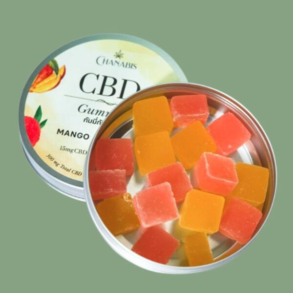 Chanabis Mango & Lychee Gummies Lid Open Product Photo
