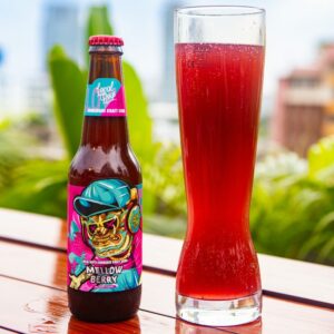 Local Boys THC Craft Soda - Mellow Berry Flavor product photo poured into tall glass.