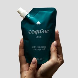 Coquine CBD Intimate Masage Oil - REFIL - With hands holding product